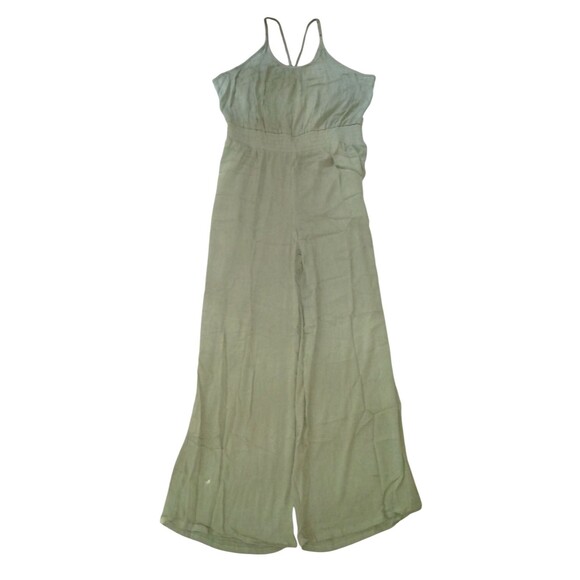 prAna Fernie Jumpsuit Womens XL Wide Leg Green Modal Gauze Crinkle Fabric - Picture 2 of 8